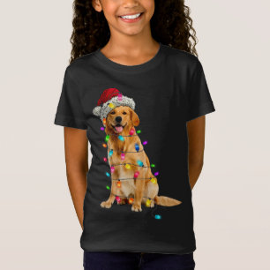 ゴールデンレトリバークリスマスライトハットサンタドッグL Tシャツ