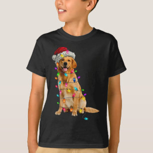 ゴールデンレトリバークリスマスライトハットサンタドッグL Tシャツ