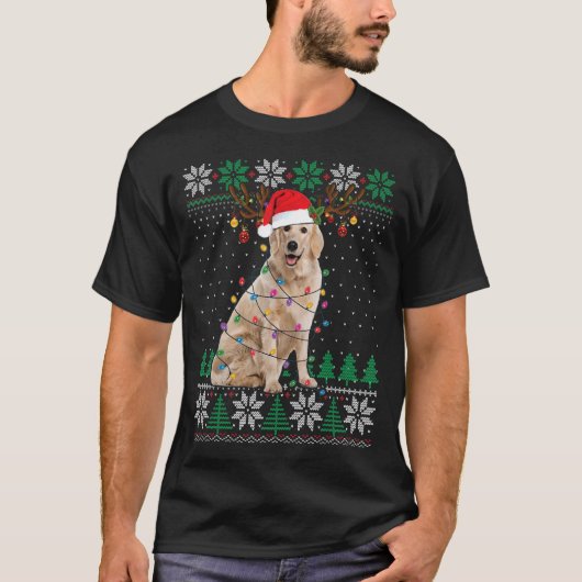 ゴールデンレトリバークリスマス醜いセーター犬のクリスマス Tシャツ (正面)