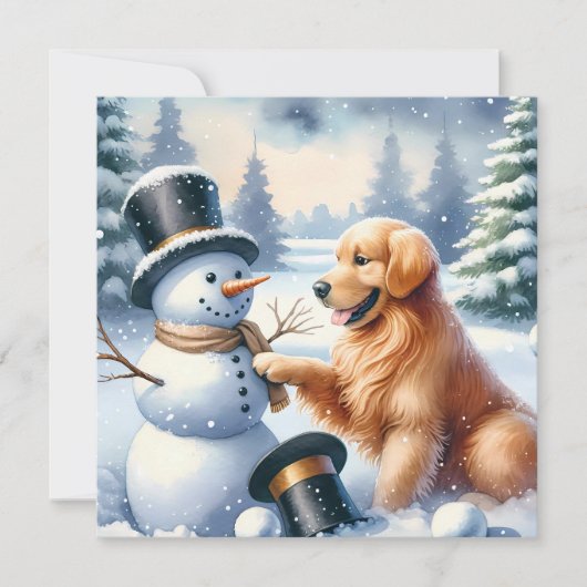 ゴールデンレトリバークリスマス雪だるま シーズンカード (正面)