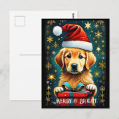 ゴールデンレトリバースノーフレークスサンタドグホリデイ ポストカード (正面/裏面)