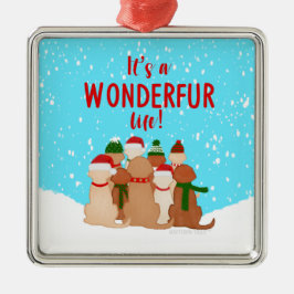 ゴールデンレトリバーズスクエアクリスマスオーナメント メタルオーナメント