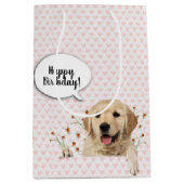 ゴールデンレトリバーデイジーとハート ミディアムペーパーバッグ (正面)