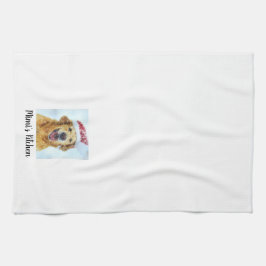 ゴールデンレトリバードッグインサンタハットカスタム文字 キッチンタオル