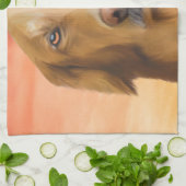 ゴールデンレトリバードッグウォーターカラーアートオイルペインティング キッチンタオル (折り畳み)