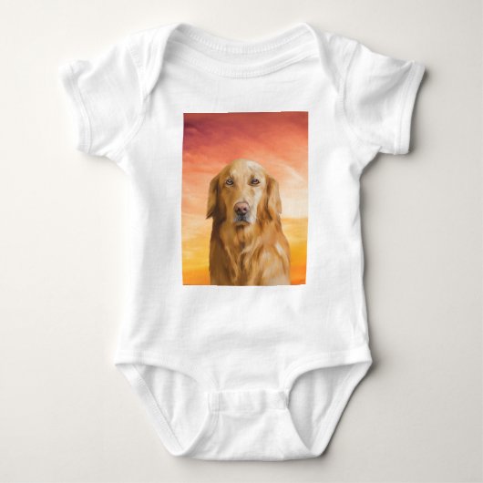 ゴールデンレトリバードッグウォーターカラーアートオイルペインティング ベビーボディスーツ (正面)