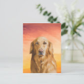ゴールデンレトリバードッグウォーターカラーアートオイルペインティング ポストカード (スタンド正面)