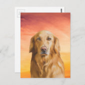 ゴールデンレトリバードッグウォーターカラーアートオイルペインティング ポストカード (正面/裏面)
