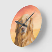 ゴールデンレトリバードッグウォーターカラーアートオイルペインティング ラウンド壁時計 (傾斜)