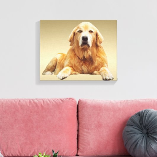 ゴールデンレトリバードッグウォーターカラーアート絵画ズ キャンバスプリント (インサイチュ (リビング))