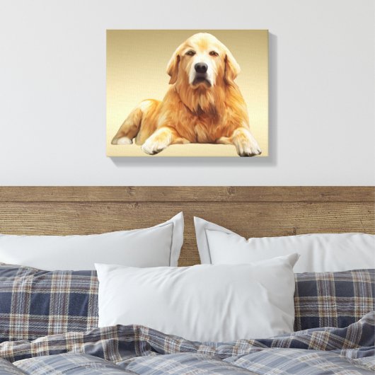 ゴールデンレトリバードッグウォーターカラーアート絵画ズ キャンバスプリント (インサイチュ (寝室))