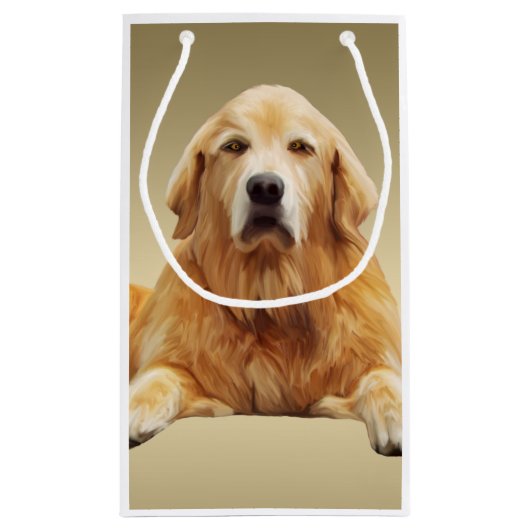 ゴールデンレトリバードッグウォーターカラーアート絵画ズ スモールペーパーバッグ (裏面)