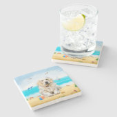 ゴールデンレトリバードッグオンビーチ ストーンコースター (横)