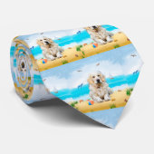 ゴールデンレトリバードッグオンビーチ ネクタイ (ロール)