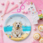 ゴールデンレトリバードッグオンビーチ ペーパープレート (パーティー)