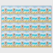 ゴールデンレトリバードッグオンビーチ ラッピングペーパー (フラット)