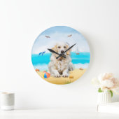 ゴールデンレトリバードッグオンビーチ ラージ壁時計 (ホーム)