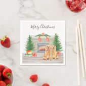 ゴールデンレトリバードッグクリスマスホリデー暖炉 スタンダードカクテルナプキン (インサイチュ)