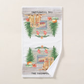 ゴールデンレトリバードッグクリスマス暖炉シーン バスタオルセット (ハンドタオル)