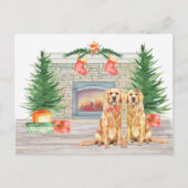 ゴールデンレトリバードッグクリスマス暖炉 シーズンポストカード (正面)