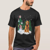 ゴールデンレトリバードッグクリスマス雪だるまクリスマスツリーP Tシャツ (正面)