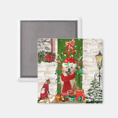 ゴールデンレトリバードッグクリスマス マグネット (正面/裏面)