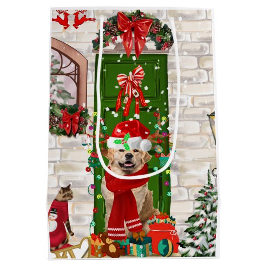 ゴールデンレトリバードッグクリスマス ミディアムペーパーバッグ (裏面)