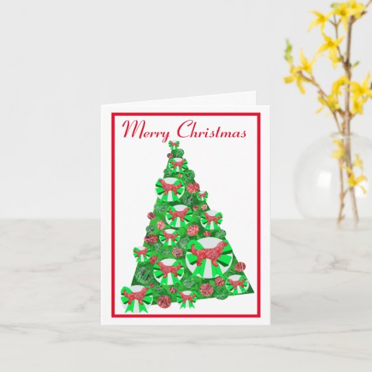 ゴールデンレトリバードッグシルエットクリスマスツリー カード (黄色い花)