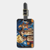 ゴールデンレトリバードッグスパンプキンハロウィンおもしろい ラゲッジタグ (正面縦)