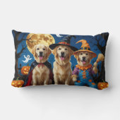 ゴールデンレトリバードッグスパンプキンハロウィンおもしろい ランバークッション (裏面)