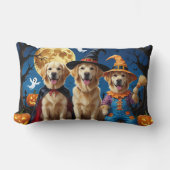 ゴールデンレトリバードッグスパンプキンハロウィンおもしろい ランバークッション (正面)