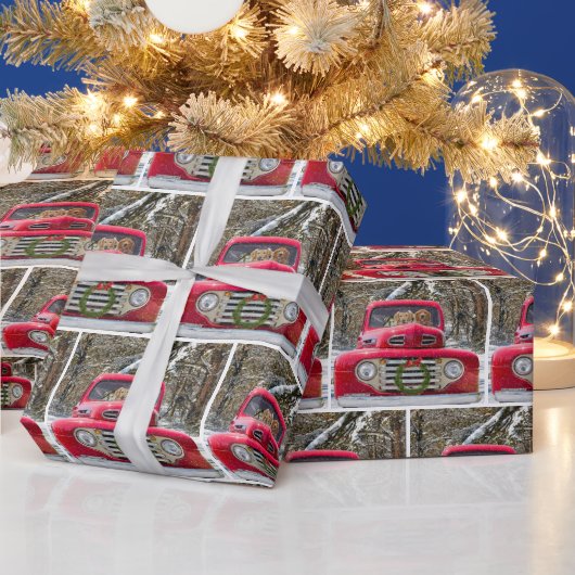 ゴールデンレトリバードッグズインレトロトラック ラッピングペーパー (クリスマス)