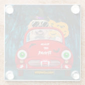 ゴールデンレトリバードッグドライビングカーホラーハロウィーン ガラスコースター (裏面)