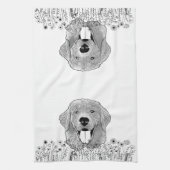 ゴールデンレトリバードッグハパーソナライズされたンドスケッチ キッチンタオル (縦)