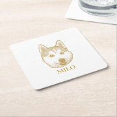 ゴールデンレトリバードッグハパーソナライズされたンドスケッチ スクエアペーパーコースター (アングル)