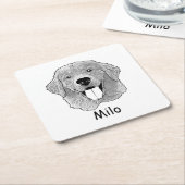 ゴールデンレトリバードッグハパーソナライズされたンドスケッチ スクエアペーパーコースター (アングル)