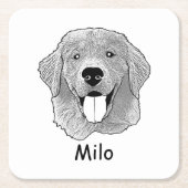 ゴールデンレトリバードッグハパーソナライズされたンドスケッチ スクエアペーパーコースター (正面)