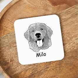 ゴールデンレトリバードッグハパーソナライズされたンドスケッチ スクエアペーパーコースター