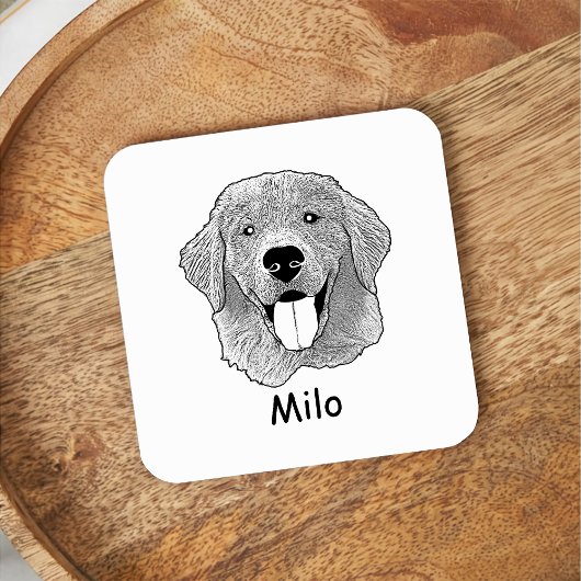 ゴールデンレトリバードッグハパーソナライズされたンドスケッチ スクエアペーパーコースター