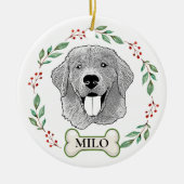 ゴールデンレトリバードッグハパーソナライズされたンドスケッチ セラミックオーナメント (正面)