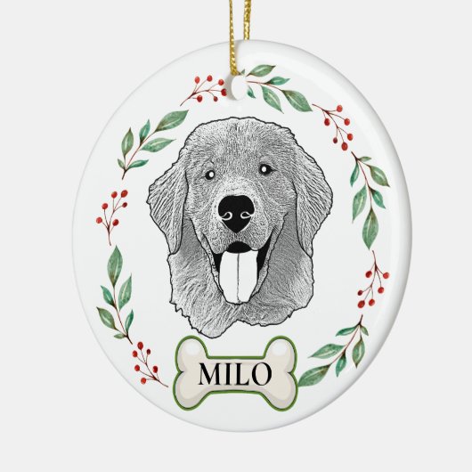 ゴールデンレトリバードッグハパーソナライズされたンドスケッチ セラミックオーナメント (左)