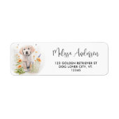 ゴールデンレトリバードッグパピーフラワーズ差出人住所 ラベル (正面)