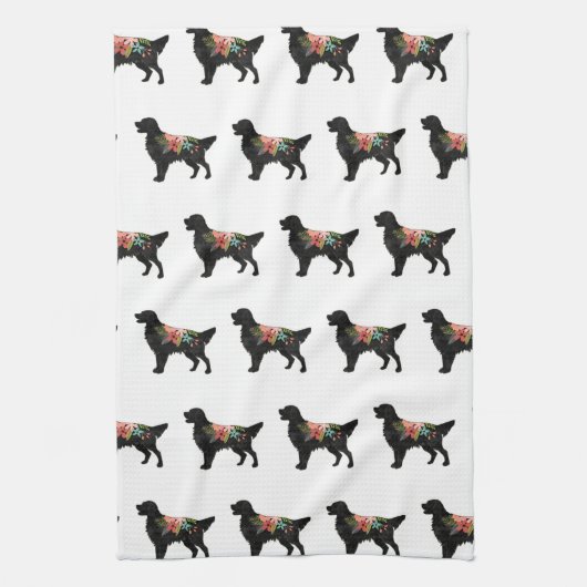 ゴールデンレトリバードッグブリードボヘミアンフローラ キッチンタオル (縦)