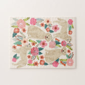 ゴールデンレトリバードッグヴィンテージ花模様 ジグソーパズル (横)