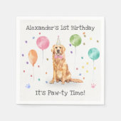 ゴールデンレトリバードッグ誕生日パーティー スタンダードカクテルナプキン (正面)