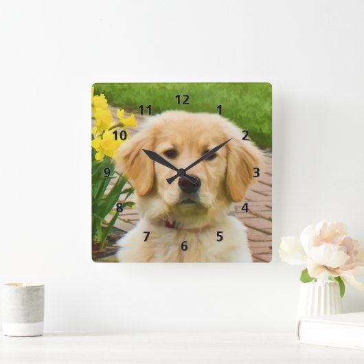 ゴールデンレトリバードッグ スクエア壁時計 (ホーム)