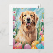 ゴールデンレトリバーハッピーイースター ポストカード (正面/裏面)