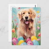 ゴールデンレトリバーハッピーイースター ポストカード (正面/裏面)