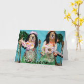 ゴールデンレトリバーハワイアンフラ誕生日 カード (黄色い花)