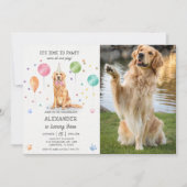 ゴールデンレトリバーパウィティードッグパピー誕生日ブルー 招待状 (正面)